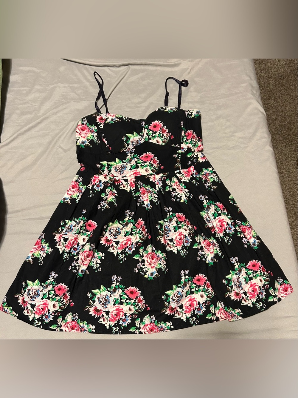 No Boundaries Blackr Floral Sundress with Pink & Green Accents- juniors xl 15/17